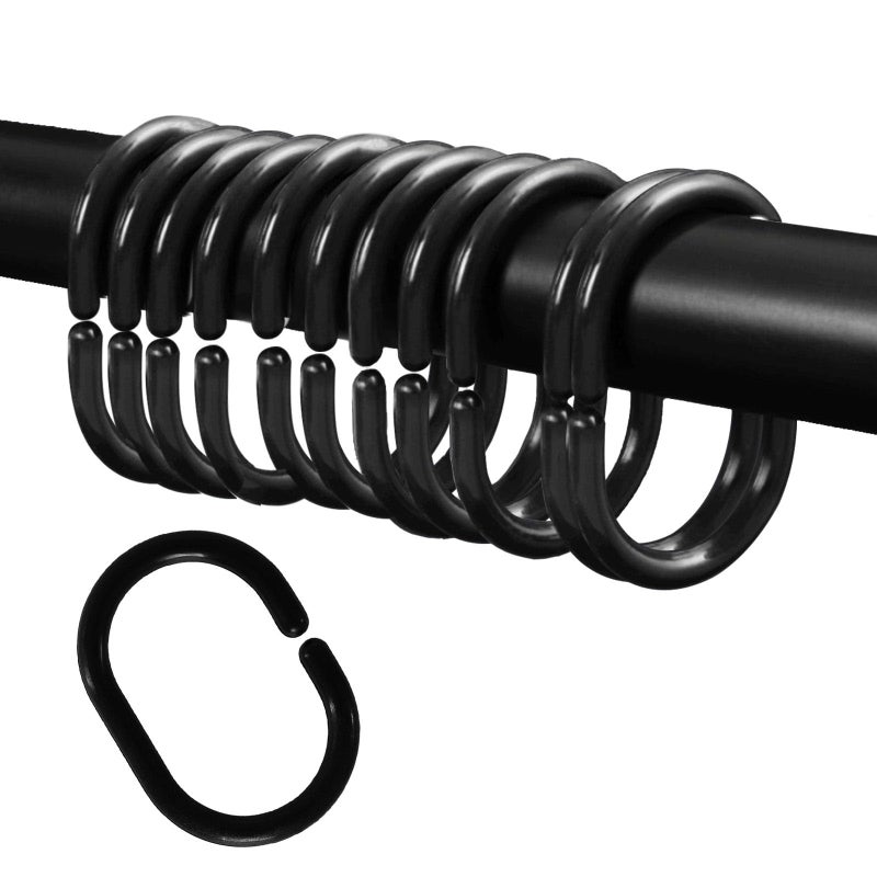 Careyoungs Plastic Shower Curtain Hooks C Shape Shower Curtain Rings for Bathroom Shower Rod Window Curtains Hanger (Black  12pack) - Image 1